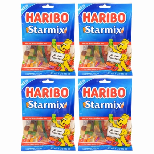 4 Bags Haribo Starmix Gummi Candy Gummies Gummy Soft Fruit Chewy Treat 4oz Each Perspective: right