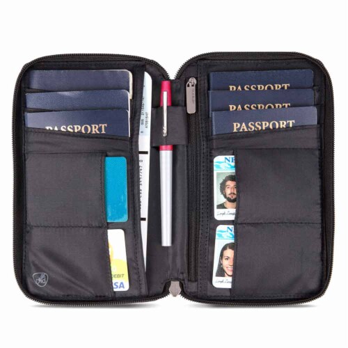 Travelon RFID Blocking Multi Passport Holder Zip Wallet ID Case Travel