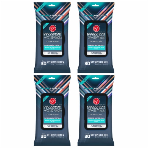 4 Packs Men's Deodorant Wipes Cleaning Towelette Moist Cloth Spring Scent 120 Ct Perspective: right