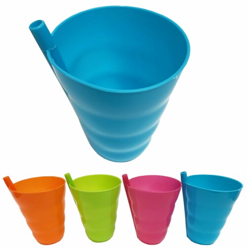 8 Plastic Cup with Built in Straw Sip Dishwasher Safe Assorted Colors Drink Kids, 1 - Harris Teeter