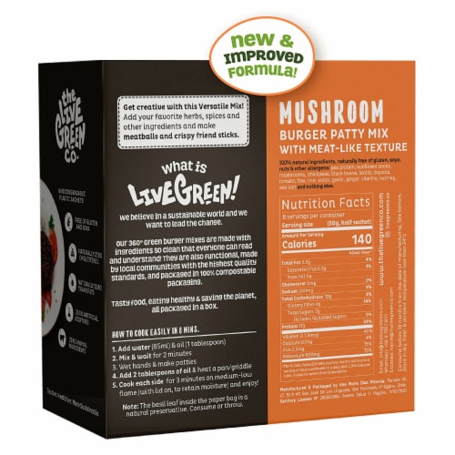 The Live Green Co. Burger Patty Mix with Mushroom - Meat-Like Texture, Plant Only Ingredients Perspective: right