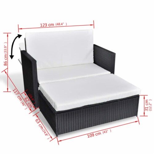 vidaXL 2 Piece Patio Lounge Set with Cushions Poly Rattan Black Perspective: right