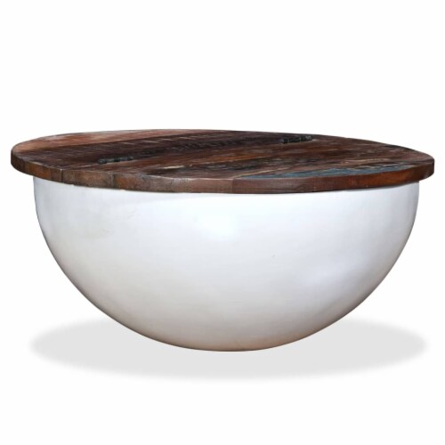 vidaXL Coffee Table Solid Reclaimed Wood White Bowl Shape Perspective: right