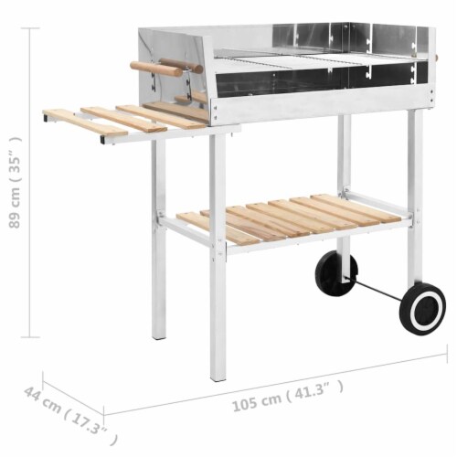 vidaXL XXL Trolley Charcoal BBQ Grill Stainless Steel with 2 Shelves Perspective: right