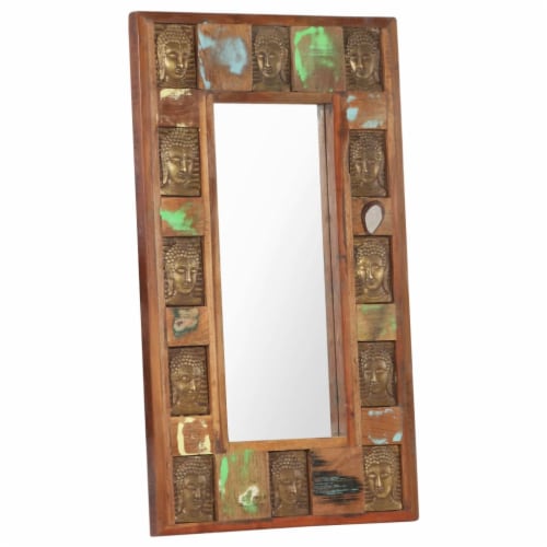 vidaXL Mirror with Buddha Cladding 19.7 x31.5 Solid Reclaimed Wood Perspective: right