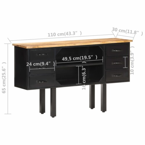 vidaXL Sideboard 43.3 x11.8 x25.6 Solid Rough Mango Wood and Steel Perspective: right