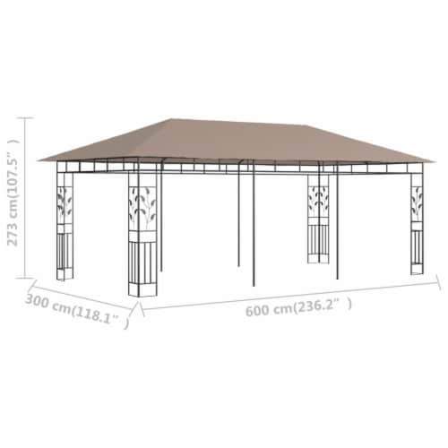 vidaXL Gazebo with Mosquito Net 19.7'x9.8'x9' Taupe 0.6 oz/ft² Perspective: right