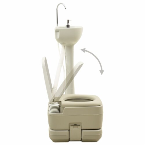 vidaXL Portable Camping Toilet 2.6+2.6 gal and Handwash Stand 5.3 gal Set Gray Perspective: right