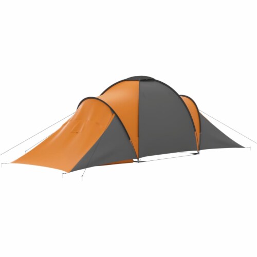 vidaXL Camping Tent 6 Persons Gray and Orange, 226.8 x92.5 x74.8  -  Baker's