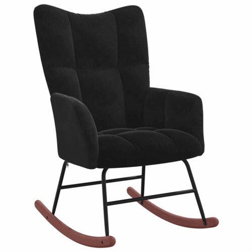vidaXL Rocking Chair with Ottoman Black Velvet Perspective: right