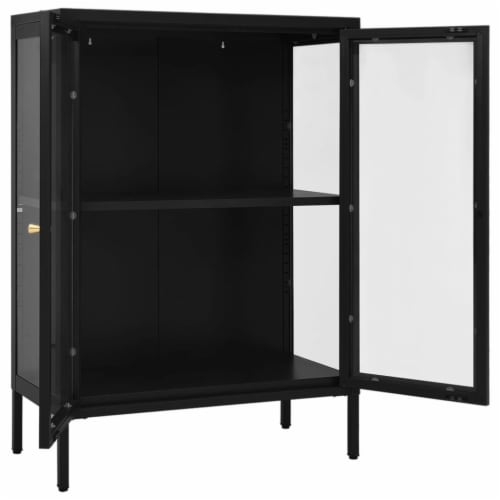 vidaXL Sideboard Black 29.5 x13.8 x41.3 Steel and Glass Perspective: right
