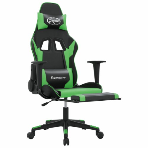 vidaXL Gaming Chair with Footrest Black and Green Faux Leather Perspective: right