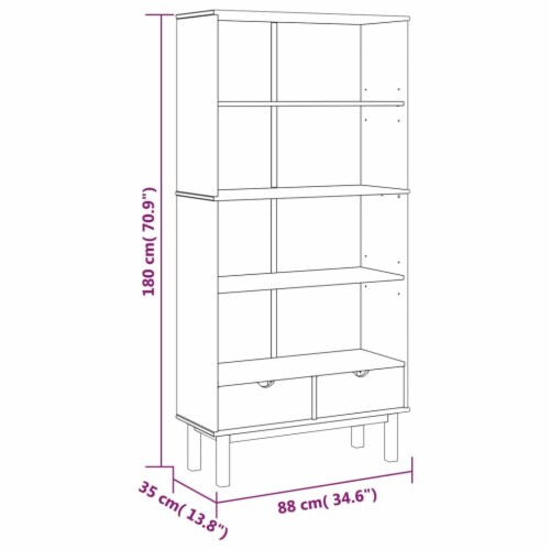 vidaXL Bookcase OTTA with 2 Drawers Brown and Gray Solid Wood Pine Perspective: right