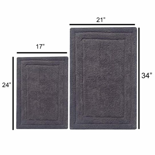 34, 24 Inch Rectangular Cotton Washable Bath Rug, Set of 2, Platinum Gray -Saltoro Sherpi Perspective: right