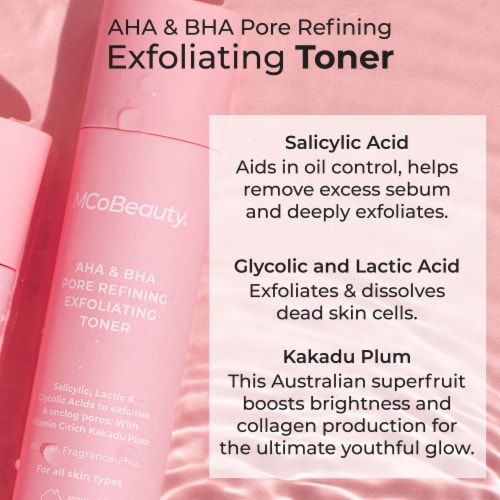 MCoBeauty Clear AHA & BHA Pore Refining Exfoliating Toner Helps Unclog Pores For Oily/Combo Skin Perspective: right