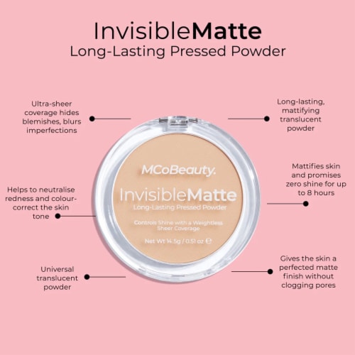 MCoBeauty Invisible Matte Pressed Powder Long-Lasting Evens + Refines Skin Tone - Translucent Perspective: right