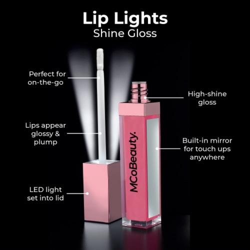 MCoBeauty Lip Lights Shine Lip Gloss with Bulit in Mirror + LED Light - Clear Perspective: right