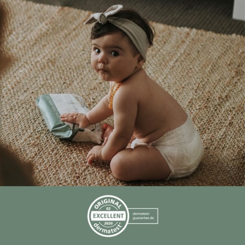 Ecoriginals Plant Based 3 Packs of Diapers + 3 Packs of Water Wipes | Newborn Size 0 | Perspective: right