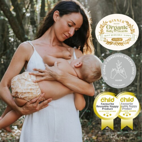 EcoNaps Reusable Cloth Diaper | One Size | Grey Folk Botanical Perspective: right