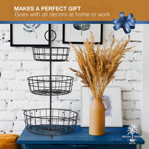 REGAL TRUNK  CO 3 Tier Fruit Basket, Elegant French Wire Baskets Perspective: right