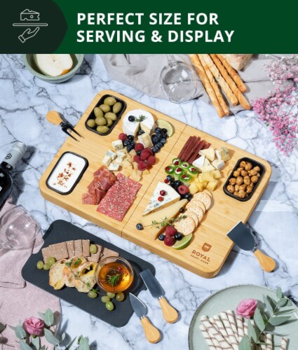 Royal Craft Wood Cracker and Cheese Tray with Slate Plate Perspective: right