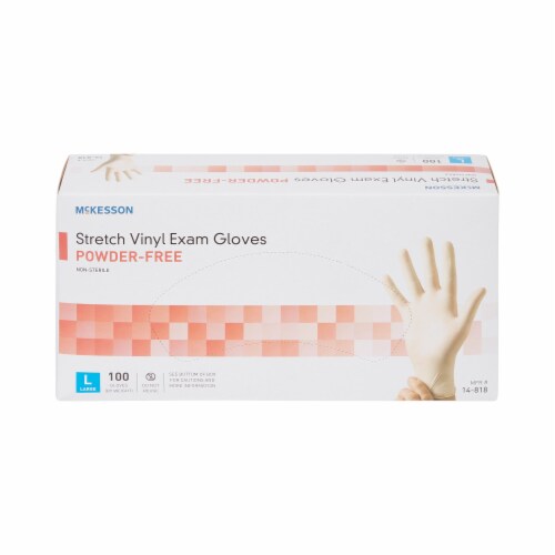 McKesson Disposable Stretch Vinyl Exam Glove Standard Cuff Length LARGE 14-818 100 per Box Perspective: right