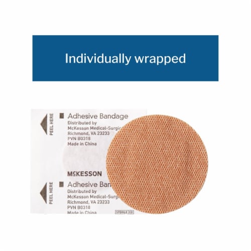 McKesson Tan Plastic Adhesive Spot Bandage Sterile 1 2400 per Case Perspective: right