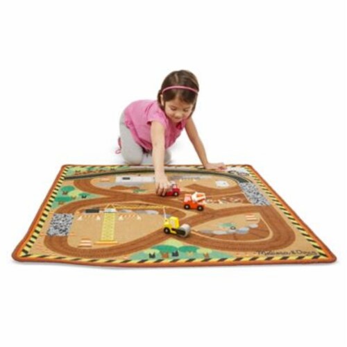 Melissa & Doug® Round the Construction Zone Work Site Rug and Vehicle Set Perspective: top