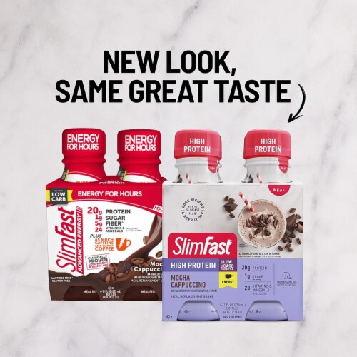 SlimFast High Protein + Energy Mocha Cappuccino Meal Replacement Shakes Perspective: top