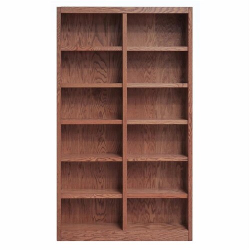 Traditional 84 Tall 12 Shelf Double Wide Wood Bookcase in Dry Oak