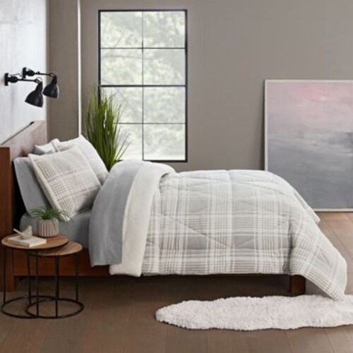 UGG Avery 3 Piece Reversible Full Queen Comforter Set in Glacier Grey Plaid Full Ralphs