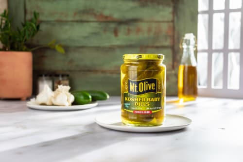 Mt. Olive Kosher Baby Dill Pickles with Sea Salt Perspective: top