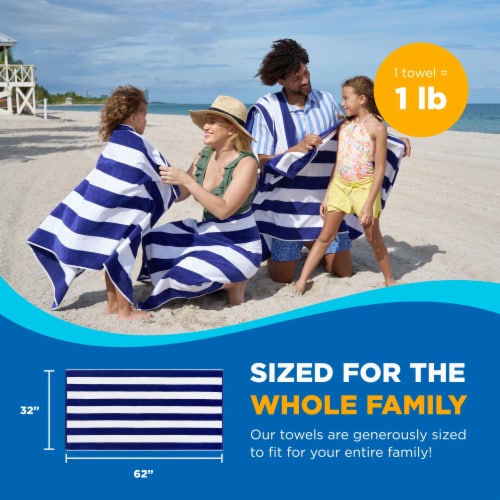 Ben Kaufman Oversized Striped Towels, 100% Cotton, Quick-Dry, 32 x 62 , Blue 2PK Perspective: top