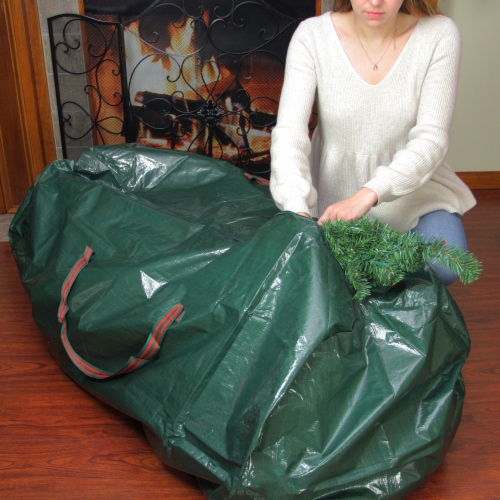 Northlight 56 Green and Red Artificial Christmas Tree Storage Bag Perspective: top