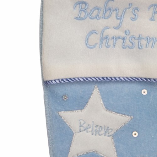 Northlight 20  Blue Babys First Christmas Velveteen Snowman Angel Christmas Stocking Perspective: top