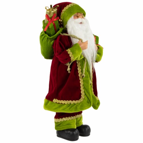 Northlight 16 Grand Imperial Red and Green Santa Claus with Gift Bag Christmas Figure Perspective: top