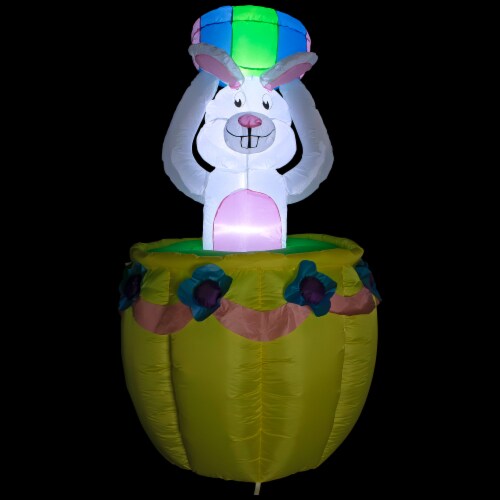 Northlight 5.5ft Lighted and Animated Inflatable Easter Bunny Basket Outdoor Decoration Perspective: top