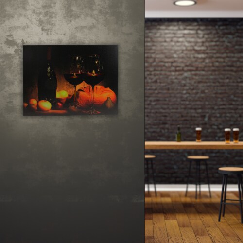 Northlight Orange LED Lighted Flickering Wine, Bread, and Candles Canvas Wall Art 15.75 x Perspective: top