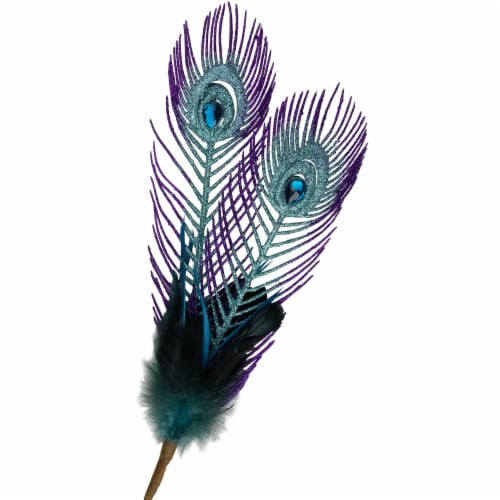 Northlight 26  Purple and Blue Peacock Feather with Faux Jewel Christmas Pick Perspective: top