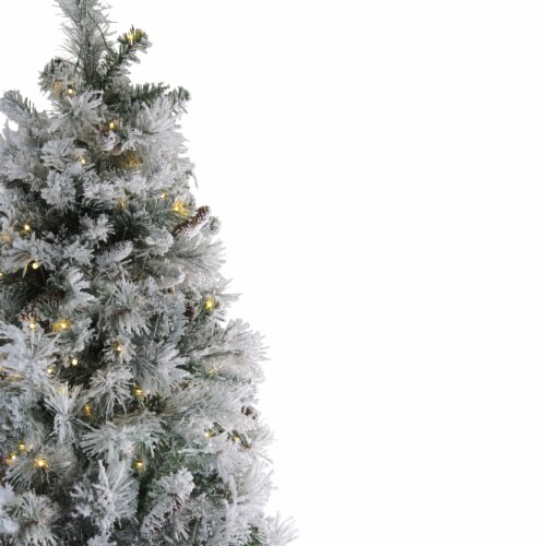 Northlight 7.5' Pre-Lit LED Lights Flocked Victoria Pine Artificial Christmas Tree - Perspective: top