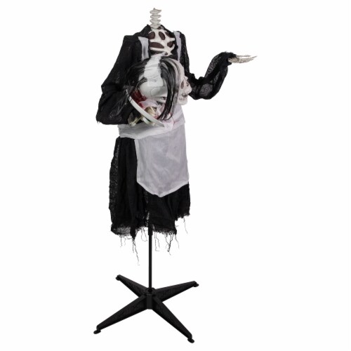Northlight 57 Spooky Town Animated LED Lighted Head-in-Hand Skeleton Maid Halloween Perspective: top