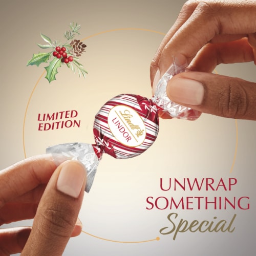 Lindt LINDOR Peppermint White Chocolate Christmas Candy Truffles Bag Perspective: top