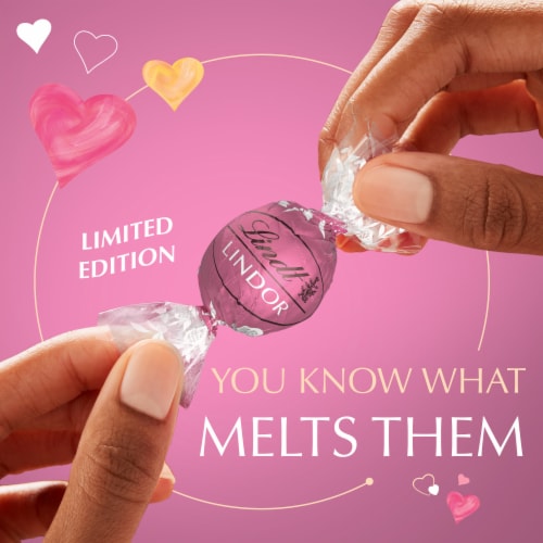Lindt LINDOR Valentine's Day Strawberries and Cream White Chocolate Candy Truffles Bag Perspective: top