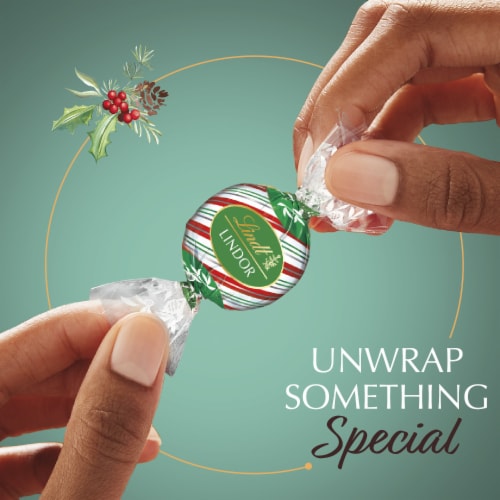 Lindt LINDOR Assorted Peppermint Chocolate Christmas Candy Truffles Bag Perspective: top