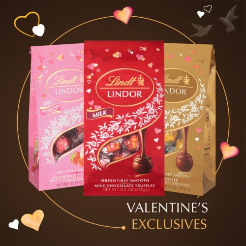 Lindt LINDOR Valentine's 70% Extra Dark Chocolate Candy Truffles Bag Perspective: top