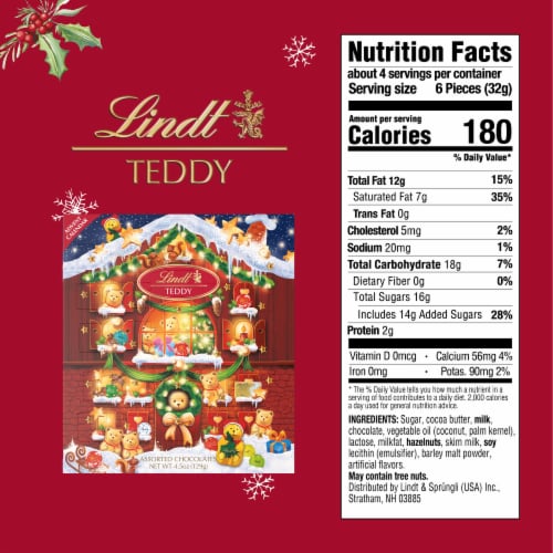 Lindt Teddy Bear Christmas Assorted Chocolate Candy Advent Calendar Perspective: top