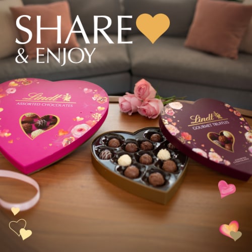 Lindt Valentine's Day Gourmet Truffles Assorted Chocolate Candy Heart Gift Box Perspective: top
