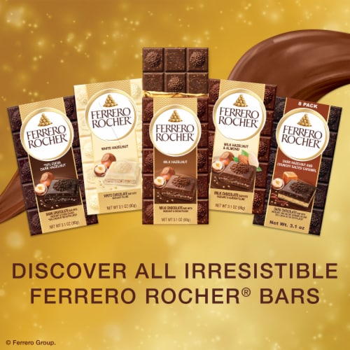 Ferrero Rocher Premium Chocolate Bar, Milk Chocolate Hazelnut, ​3.1 oz Perspective: top