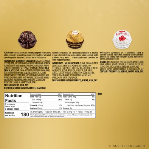 Ferrero Rocher Fine Hazelnut Milk Chocolate & Coconut Assorted Confections, 24 Count Gift Box Perspective: top