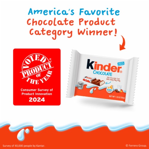 Kinder Chocolate Milk Chocolate Bar With Creamy Milky Filling Individually Wrapped Candy Perspective: top
